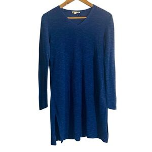 Eileen Fisher Linen Cotton Blue V-Neck Long Sleeve Tunic Dress Womens Size Small